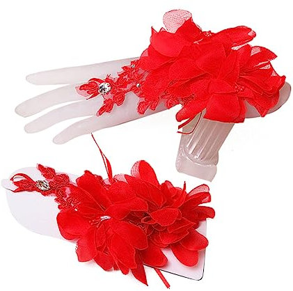 WRITWAA Elegante Brauthandschuhe Aus Strassspitze Dehnbare Passform Damenhandschuhe Im Koreanischen Stil Rot Für Hochzeits- Und Verlobungsfeiern