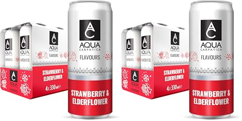 AQUA Carpatica Sparkling Flavours Strawberry & Elderflower (330mlx4) x2 -Natural Fruit Juice Infused Sparkling Water, No Added Sugar, Naturally Alkaline, Sweetened with Agave Syrup, Rich in Minerals