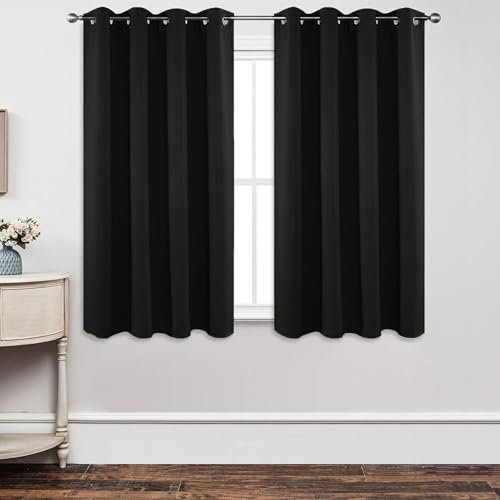 CHENMIAO Gardinen Vorhang 70 x 200 cm Schöner, Weicher, Schalldämmung, Blickdicht Gardinen Modern Blackout Curtain mit Ösen, Waschbar für Wohnzimmer Schlafzimmer, Schwarz