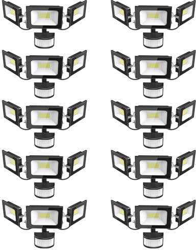 Bellanny LED Strahler mit Bewegungsmelder 100W, 10000LM Fluter Flutlicht Scheinwerfer, 6500K Kaltweiß Flutlichtstrahler, IP65 Wasserdicht Außen-Sicherheitsbeleuchtung für Garten Garage Hof Wand, 10St
