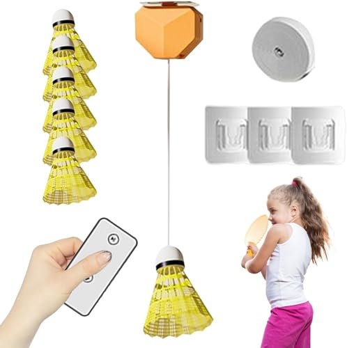 Rebound Badminton, Badminton Training Kit, Remote Control Kit, Portable Single Player Rebound Trainer, 6 Balls Training Tool for Kids and Adults, Adjustable Speed, Easy Setup