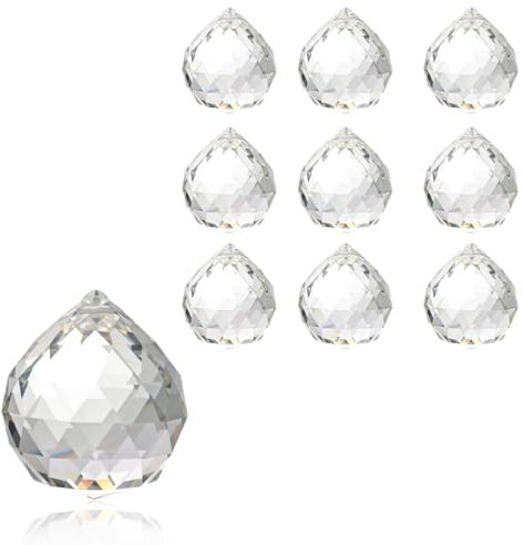OHREN 10er Pack Kristallkugel Prisma Sonnenfänger Regenbogenmacher Anhänger, hängendes Glasdekor für Windows, für Feng Shui, als Geschenk (20 mm) (Klare)