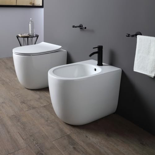 Sanitari bagno Bidet e Vaso WC A TERRA filomuro rimless scarico VORTICE coprivaso softclose Cloud