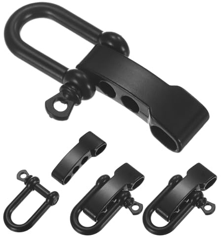 TIXIPEM Hebilla de grillete de pulsera de paracaídas [4 piezas] – Grillete de arco en U de metal ajustable para pulseras de supervivencia, cinturón y cuerda al aire libre – [Cabeza plana negra