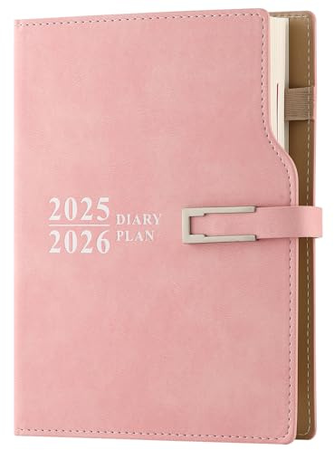 Akademischer Kalender 2025-2026, Tag pro Seite, A5, Halbjahresplaner, 25/26 Seiten pro Tag, 12 Monate, Monatstagebuch für Schule, Familienarbeit (Rosa)