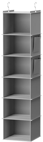 GLOSKIN Etagere Suspendue, Rangement Suspendu avec 6 Treillis, Grille Gris avec Crochet Métallique Rangement Vetement pour Pliage Facile et Économie D'espace, Gris
