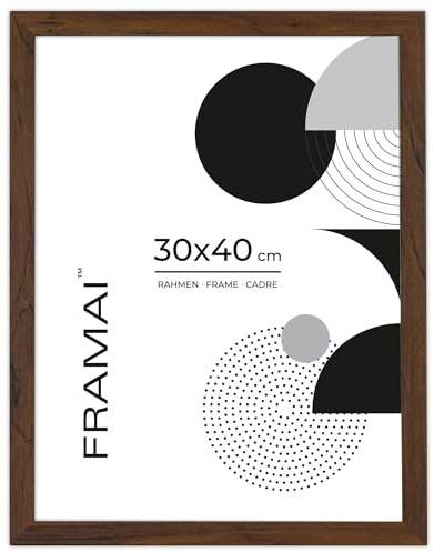 FRAMAI® Bilderrahmen 30x40 cm Braun MDF Umweltfreundlichem Rahmen mit Bruchsicheren Plexi, Aufhänger und Aufsteller
