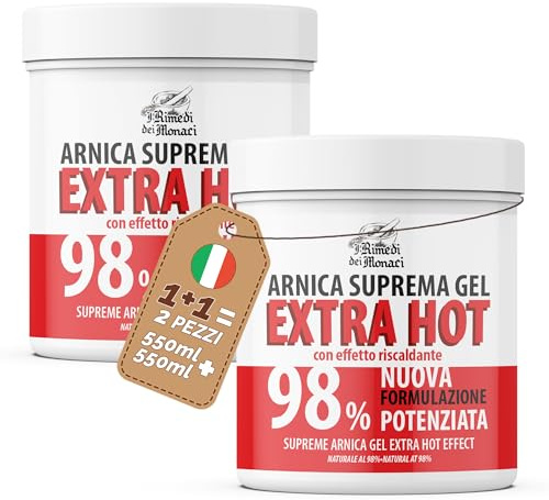 Arnika Salbe Hochkonzentriert Heiß Arnika Gel 98% Super Hot 2x550ml mit Teufelskralle Salbe & Kampfer Wärmesalbe Extra Stark für Muskelentspannung Made in Italy