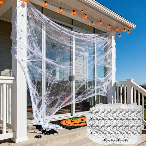 MmmLucipor Toile d'Araignée Décoration Halloween, 200g Toiles D'araignée avec 40 Fausses Araignées Noires, Toile D'araignée Blanche, Halloween Décoration Prop Horror Party