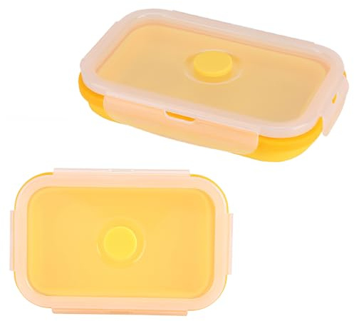 Beufee Contenedores de almacenamiento de alimentos plegables de 2 piezas, organizador de refrigerador apilable de lonchera de silicona de 500 ml con tapa hermética para bocadillos