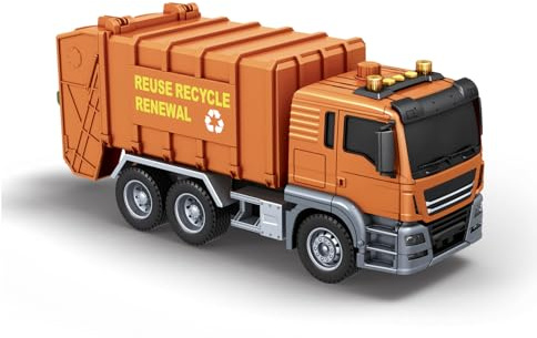 Camion Ecologico Giocattolo con Luci e Suoni, Cassone Ribaltabile a Pompa, Funzionamento a Frizione, 3 Bidoni Raccolta Differenziata Inclusi – Camion dei Rifiuti con Batterie Incluse