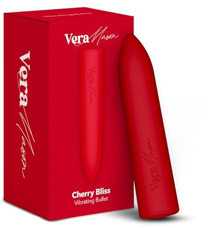 Vera Mason Mini Bullet Vibrator for Women, 10 Vibration Modes, 100% Waterproof & Whisper-Quiet Pocket Vibrator, USB Rechargeable Clitoral Stimulator for Self-Care & Intimate Wellness (Cherry Red)