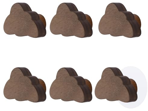 MOROBOR Poignées en bois en forme de nuage, lot de 6 poignées en bois de noyer à trou unique pour meubles, poignées de remplacement pour commode avec autocollants
