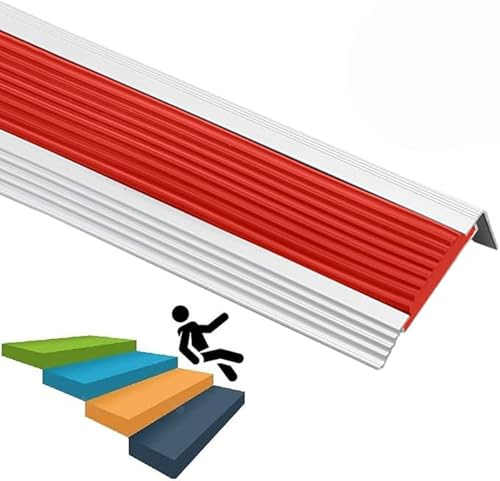 Stair Nosing Profile Edging,Stair Nosing Profile, Stair Edge Protector Rubber Stair Edging, Stair Step Nosing Profile Aluminum Corner, Anti-slip Edging Strip-Red||W 5.5CM