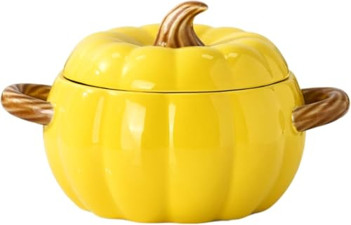Lnwwrv Olla Grande con Tapa, Olla de cerámica en Forma de Calabaza - Gran Recipiente para Sopa con Asas Dobles, Apta para lavavajillas y microondas para Navidad y Acción de Gracias, 1,7L