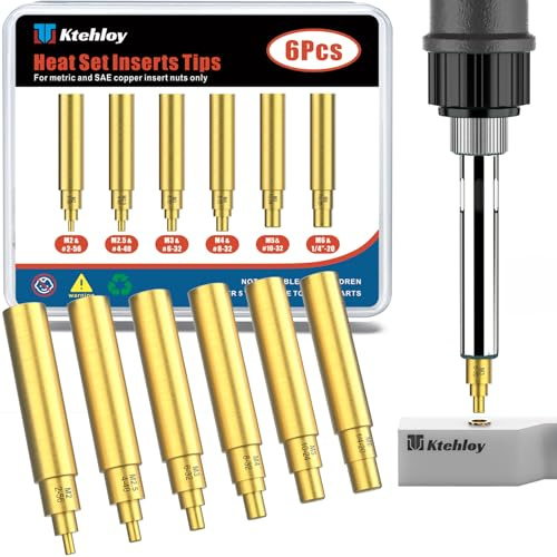 Ktehloy 6PCS Soldering Tips Heat Set Insert Tips - for Thread Inserts M2 / M2.5 / M3 / M4 / M5 / M6 / #2-56 / #4-40/ #6-32/ #8-32/ #10-24 and Soldering Iron Adapter 900M/T18/FX-888D