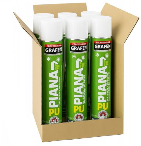 Opncorp Set di schiuma di montaggio rapido, 6 x 750 ml, schiuma poliuretanica per tutto l'anno, schiuma isolante, schiuma di riempimento per finestre e porte, schiuma tubolare per interni ed esterni