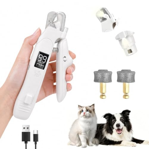 2-in-1 Dog Nails Clippers & Grinders with LED Lights and Safety Guard | Recharge Cat Nail Clippers with Light, Dog Nail Grinders with Screen, Pet Nail Clippers with Quick Sensor for S/M/L Dogs