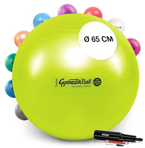 PEZZI Gymnastikball Maxafe Sitzball mit Pumpe | Sitzball mit Burst-Proof-System, belastbar bis 400 kg, für Therapie, Sport und Büro