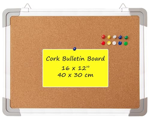 Cork Board Set for Wall - Bulletin Board Corkboard 16 x 12 in with 10 Thumb Tacks - Small Wall Hanging Pin Board Message Board Tack Board Organizer for Home, Office, Desk and Cubicle (16x12 inch)