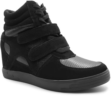 Womens Hi Top Wedge Trainers, Ladies Platform Sneakers, Lightweight Chunky High Ankle Heel Sports Ankle Boots, Comfortable Gym Fitness Fashionable Shoes Pumps UK… Black Faux Suede