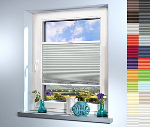 Plissee nach Maß, deutsche Wertarbeit, hochqualitative Wertarbeit, für Fenster und Türen, alle Größen, Maßanfertigung, Jalousie, Faltrollo (Farbe: Light Grey, Höhe: 111-120cm, Breite: 91-100cm)
