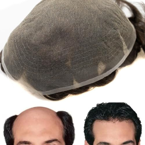 Hairnotion Toupet Echthaar Super Unsichtbare Volle Schweizer Spitze Basisgröße 8 “X 10” Toupet für Männer (2#)
