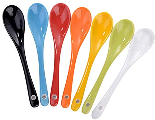 BSGP Suppenlöffel aus Porzellan, Keramik, 12,7 cm lang, gesund und umweltfreundlich, perfekt für Essgelegenheiten, 7 Stück