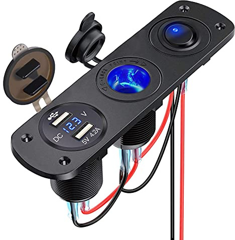 Thlevel 12V USB Car Charger Socket Panel Zigarettenanzünder LED Voltmeter | mit Unabhängigem Schalter für 12V bis 24V Fahrzeuge Boat Truck Caravan
