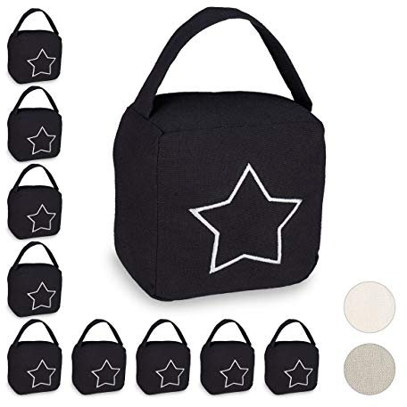 Relaxdays 10 x Türstopper Sack, moderner Türsack in Vintage Design, Boden, Stofftürstopper mit Griff, HBT 18,5 x 14 x 10 cm, schwarz