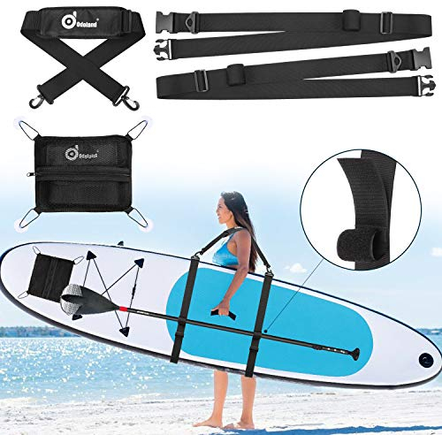 Odoland Tragegurt mit Decktasche von Paddle Board SUP, Verstellbarer Hochleistungs-Tragegurt Stand Up Paddle Board Träger/Aufbewahrungsschlinge für Surfbretter, Paddleboards, Longboards und Kajaks