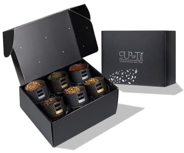 Cup Of Té Luxe, Cha Cha Chai, Curated Organic Tea Gift Set, English Breakfast Tea, Loose Leaf Tea, Decaf Tea, Organic Tea Set, 6 Ethically Sourced Blends in Luxe Gold & Silver Tins