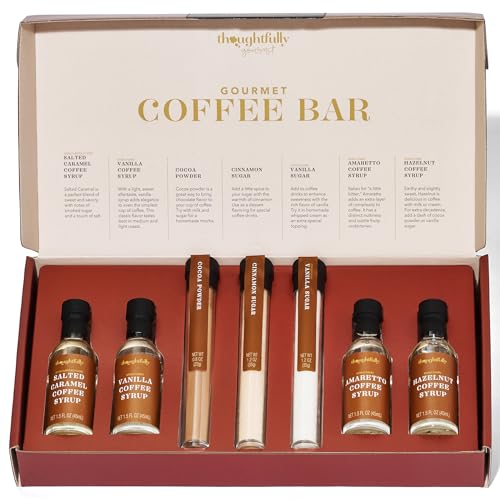 Thoughtfully Gourmet, Coffee Bar Gift Set, Includes 4 Delicious Coffee Syrups, 2 Flavored Sugars and 1 Cocoa Powder, Great Gift for Holiday, Christmas
