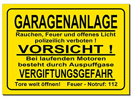 Garagenanlage-Rauchen-Feuer-Licht-verboten-Vergiftungsgefahr-Schild-Aluminium Verbund-300 x 200 x 3 mm-Warnschild-Hinweisschild-Türschild (1254 ohne Löcher)