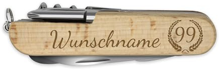 printplanet - Holz-Taschenmesser mit Namen, Initialen oder Wunschtext selbst gestalten - Taschenmesser aus Holz mit Gravur personalisieren - Motiv: Kranz