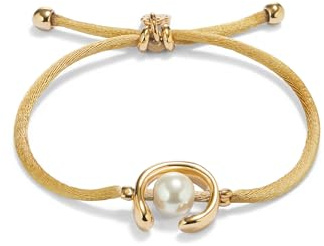 UNO de 50 | Pulsera de Hilo Camel con Perla Shell | Baño de Oro 18k | Joyería Artesanal Española
