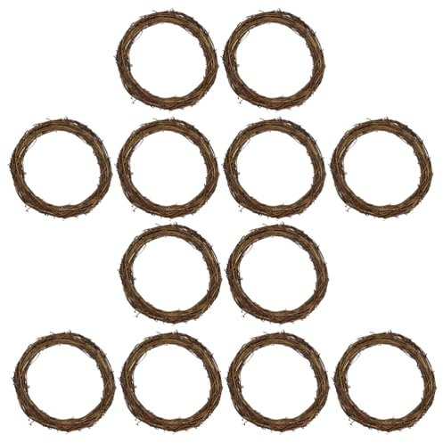 Happyyami 10Pcs Natural Rattan Wreath 4.3 Inch Rustic Grapevine Rings for Christmas Diy Decoration Wedding Party Supplies
