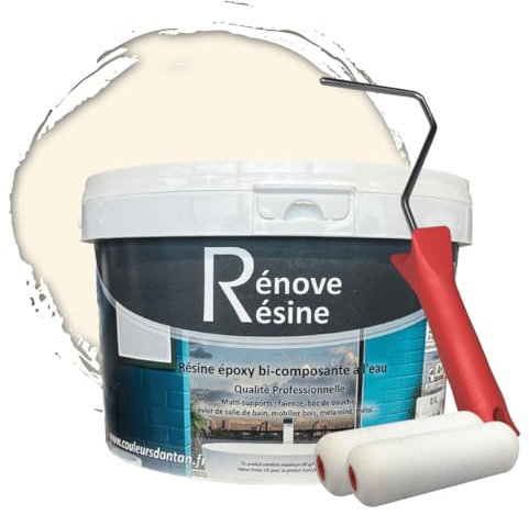 COULEURS D ANTAN Peinture Résine multisupport Intérieur pour Faïence, Carrelage, Douche, Baignoire 5m² - RAL 9001 Blanc crème + Kit d'application OFFERT