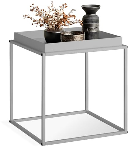 tectake® Tavolino Salotto 40 x 40 x 44cm, Tavolino da salotto Accatastabile Basso, Mobile Soggiorno, Ripiano a Vassoio, Mobiletto Salvaspazio Divano, Camera, Ufficio, Stile Industriale - Grigio