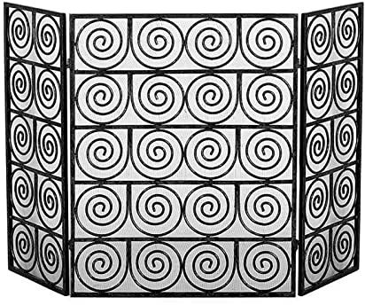 MMQGQ store Funkenschutz 3-Panel-klapp-Kamin-Bildschirm, Antike Schmiedeeiserne Feuer-funken-Guard-Gitter Für Wohnzimmer, 47,94 × 31.44inch(Color:Schwarz)