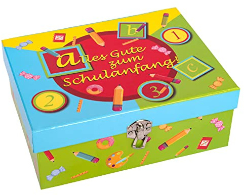 Idena 30262 - Geschenkbox Schulanfang, ABC, Mitbringsel, 1. Schultag, Einschulung, Geschenkschachtel, Mittel