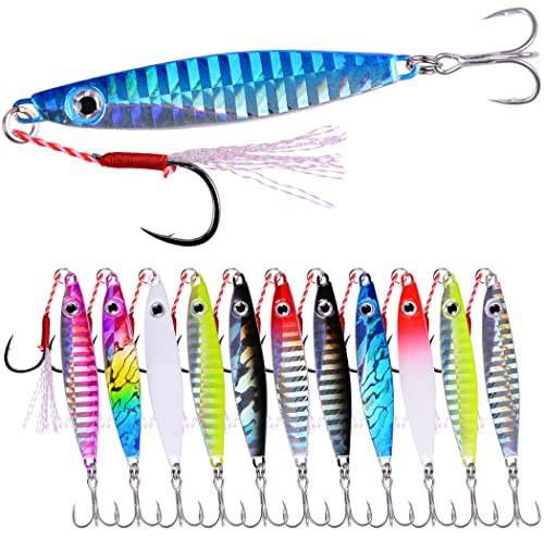 Aorace 12pcs 7g 4.5cm Metal Jigs Saltwater Fishing Lures Jigging Spoon Lures Kit for Long Casting Surf Fishing Slow Vertical Casting Artificial Lead Jigs Assortment for Bass Sea Trout
