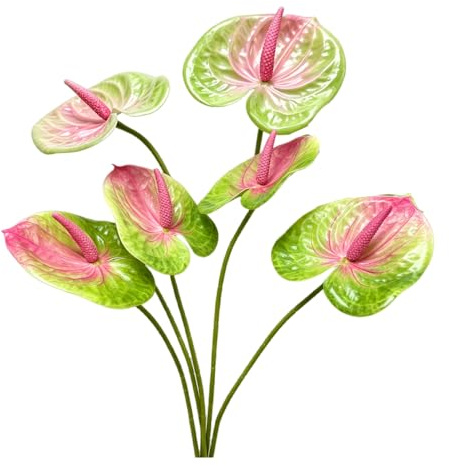 Rikyo Künstliche Anthurium-Lilien, 61 cm, permanent, für Heimdekoration, Blumenstrauß und grünes Blatt für Zuhause, Brautschmuck, Party, Handwerk, kleine Blumenstrauß-Accessoires (grün)