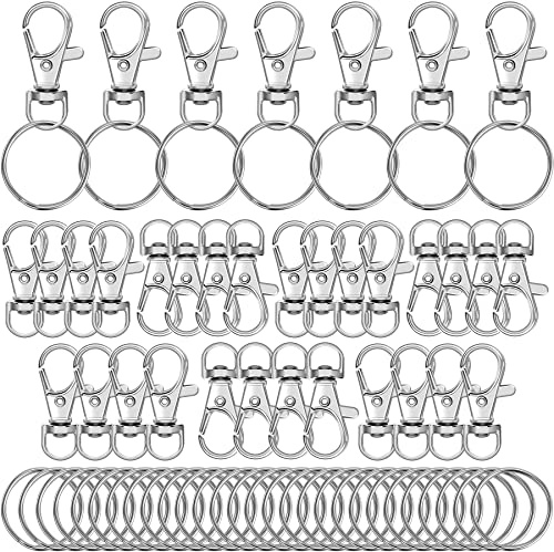 Augshy 100 Stück Schlüsselanhänger Clip Haken und Schlüsselringe,Silber Drehverschlüsse Lanyard Karabinerhaken für Schlüsselanhänger Schmuck DIY Handwerk