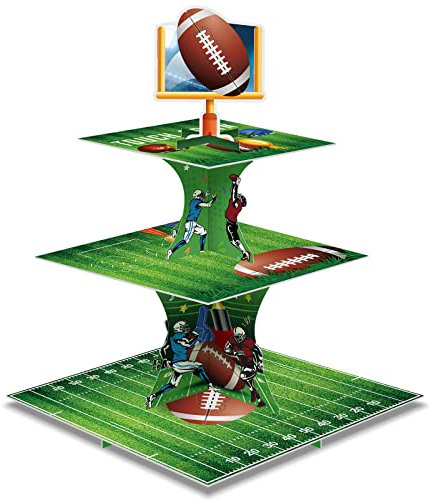 Super Football Bowl Party Decoration Football Cupcake Stand 3 Tier Dessert Tower Super Soccer Bowl Sports Stadium Decor Mini Cake Stand for Kids Boys Teenagers Sport Party Supplies