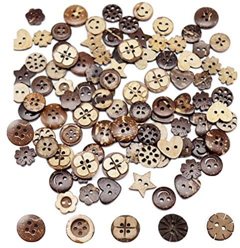 Sctmda Holzknöpfe - 100 Stück Kokosknöpfe Runde Vintage Knöpfe für DIY Basteln Nähen Zubehör