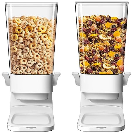Tokokimo Müslispender, Müslispender Arbeitsplatte, Müsli Aufbewahrungsbehälter, Lebensmittelspender für Getreide, Nüsse, Süßigkeiten, Haferflocken, Snacks, Katzenfutter, Hundefutter, Weiß (2 Stück)