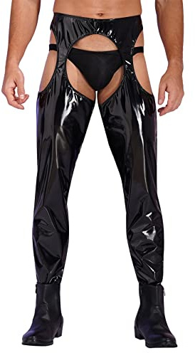 inlzdz Herren Wetlook Hose Leggings Offen Hintern Skinny Pants Lederhose Männer Slim Fit Hose Strumpfhose Party Clubwear