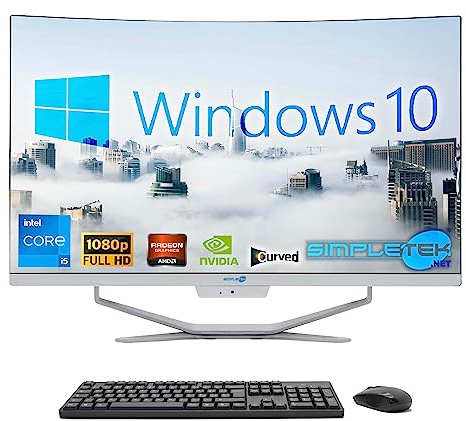 SIMPLETEK All in One Computer 27 Zoll Curved | Prozessor Intel i5 10 Gen | Grafikkarte GT730 4 GB | Windows 10 | 16GB RAM 960GB SSD | Ideal für Grafik, Gaming, Arbeit