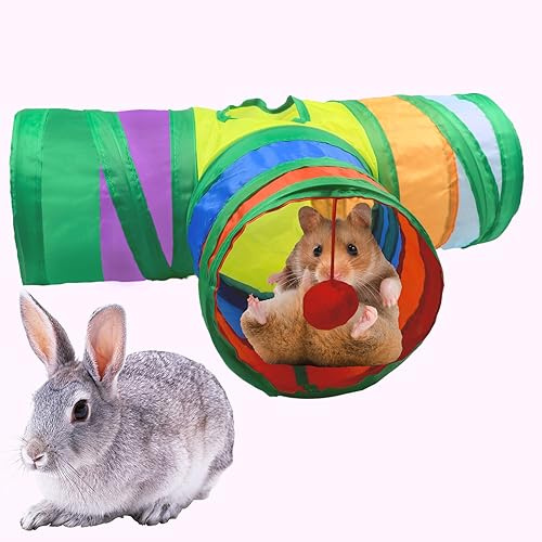 AOKUY Meerschweinchen-Tunnel & Röhren, zusammenklappbare 3-Wege-Kaninchentunnel und Verstecke,Kleintier-Aktivitäts-Tunnel-Versteckspielzeug für Kaninchen,Meerschweinchen,Chinchillas,Frettchen